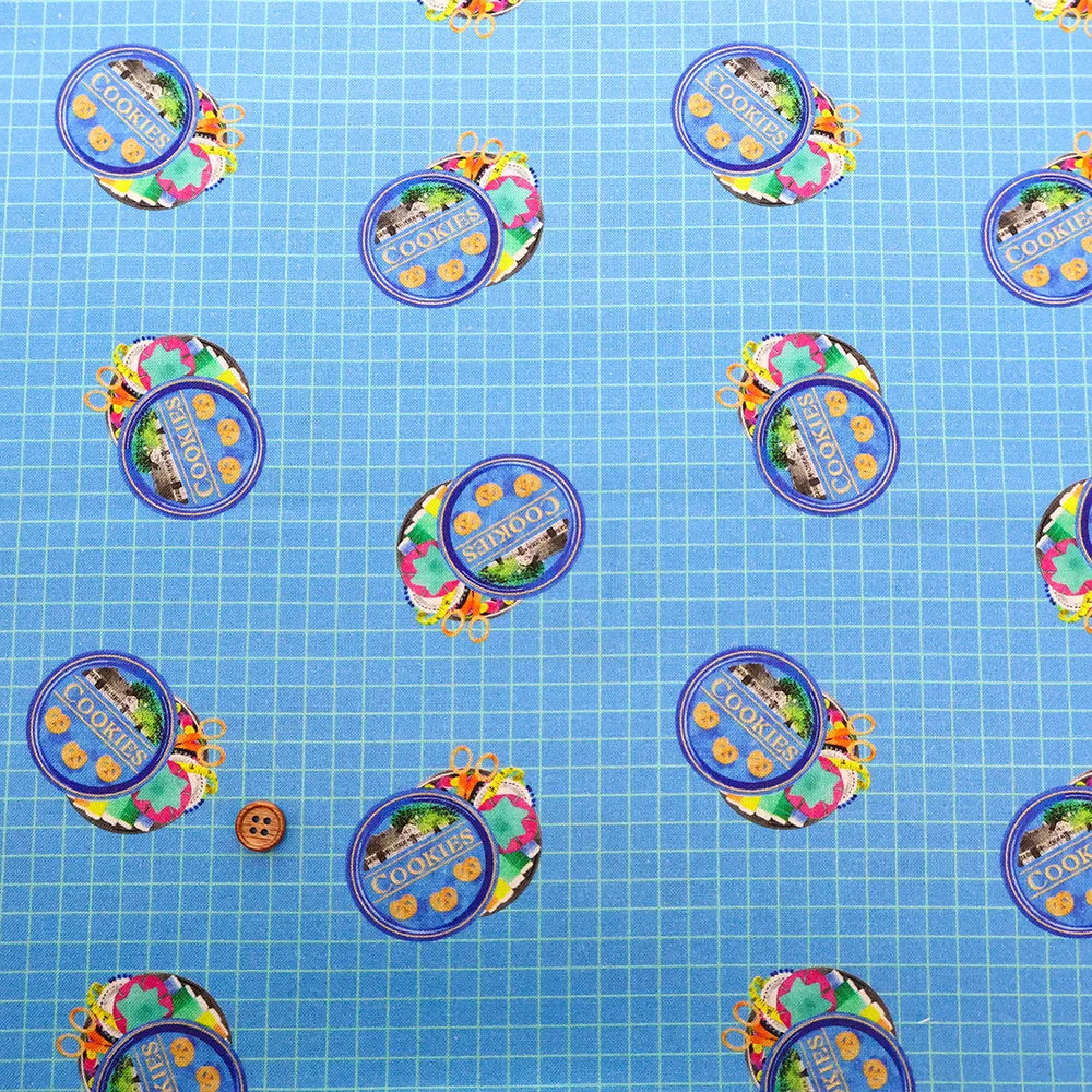 USA Cotton Printed Fabric TIMELESS TREASURE - Sewing Box Cookie Tin - nomura tailor