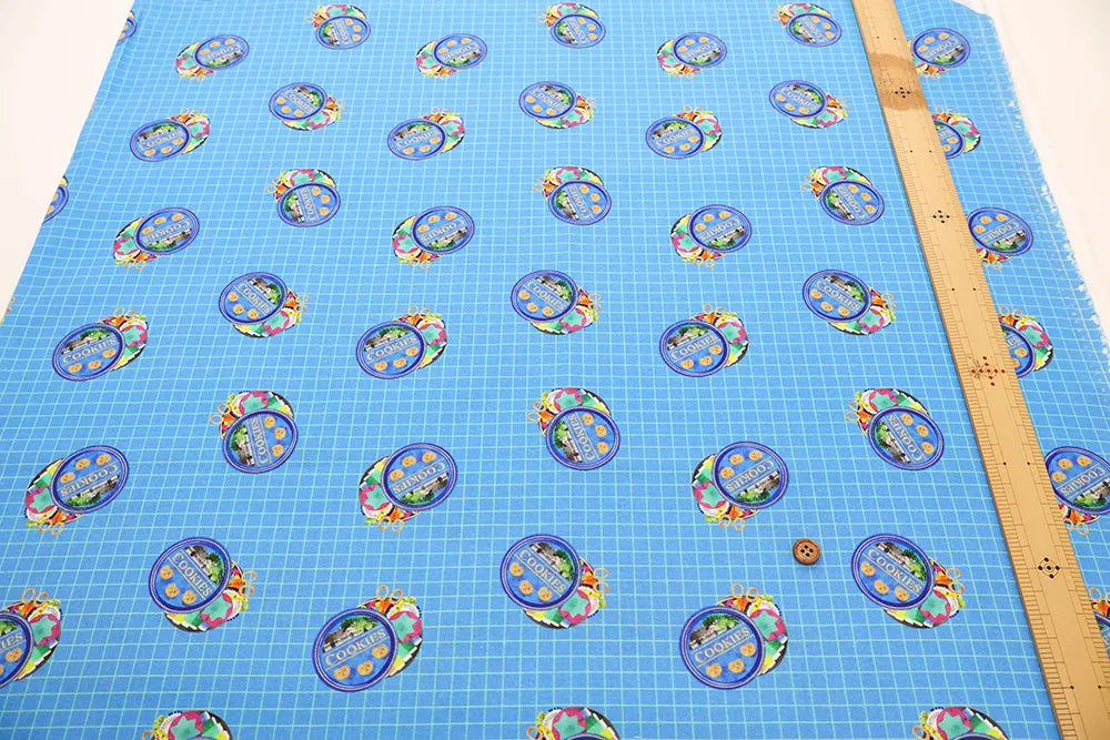 USA Cotton Printed Fabric TIMELESS TREASURE - Sewing Box Cookie Tin - nomura tailor