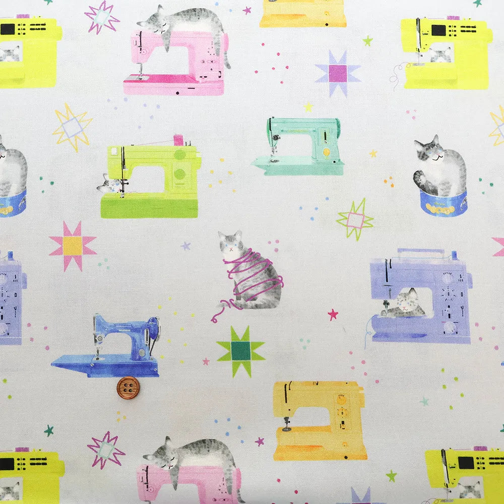 USA Cotton Printed Fabric TIMELESS TREASURE ミシンとネコ - nomura tailor