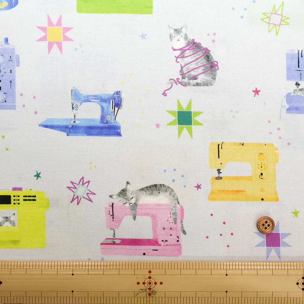 USA Cotton Printed Fabric TIMELESS TREASURE ミシンとネコ - nomura tailor