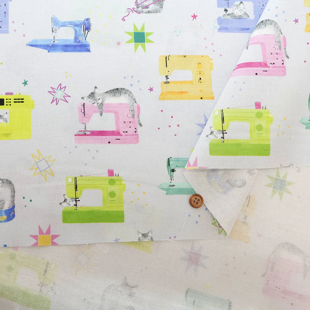 USA Cotton Printed Fabric TIMELESS TREASURE ミシンとネコ - nomura tailor