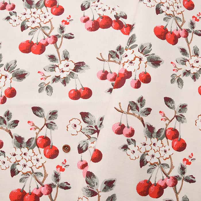 Cotton light canvas fabric <Cherry Sprig Red> by Cath Kidston - nomura tailor