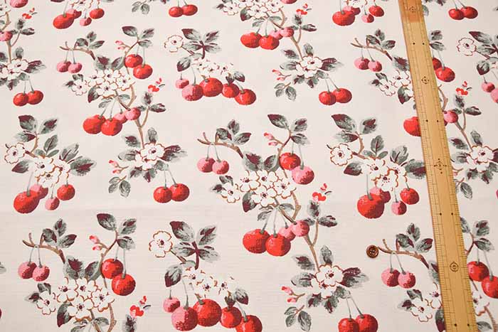 Cotton light canvas fabric <Cherry Sprig Red> by Cath Kidston - nomura tailor