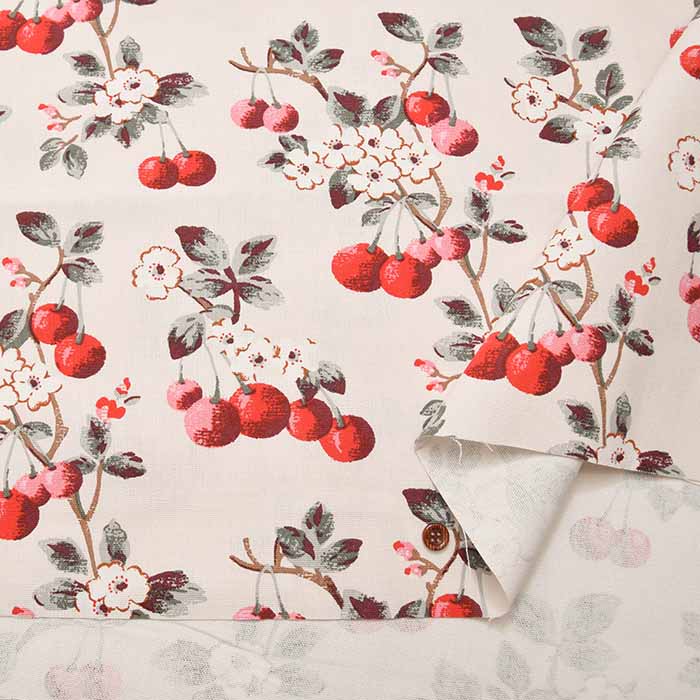 Cotton light canvas fabric <Cherry Sprig Red> by Cath Kidston - nomura tailor