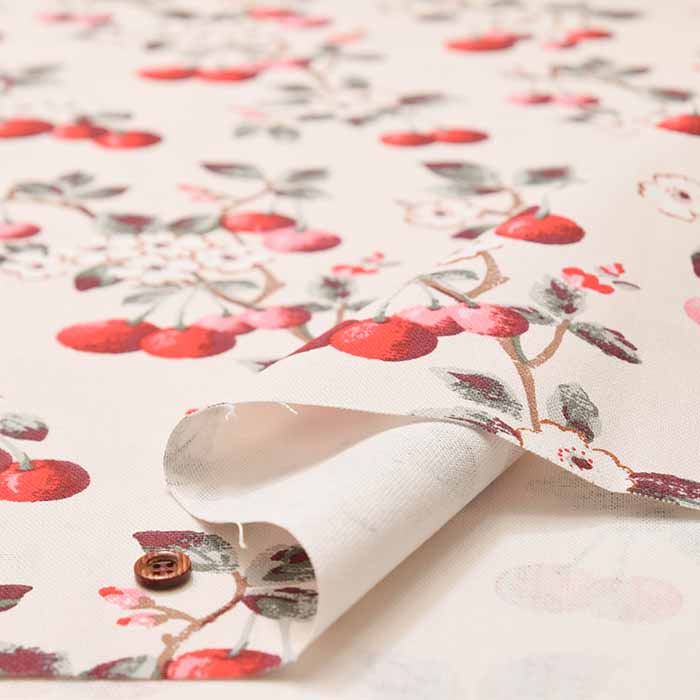 Cotton light canvas fabric <Cherry Sprig Red> by Cath Kidston - nomura tailor