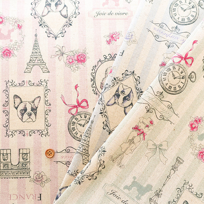 C/L Canvas Printed Fabric - Stripe Eiffel Tower - nomura tailor