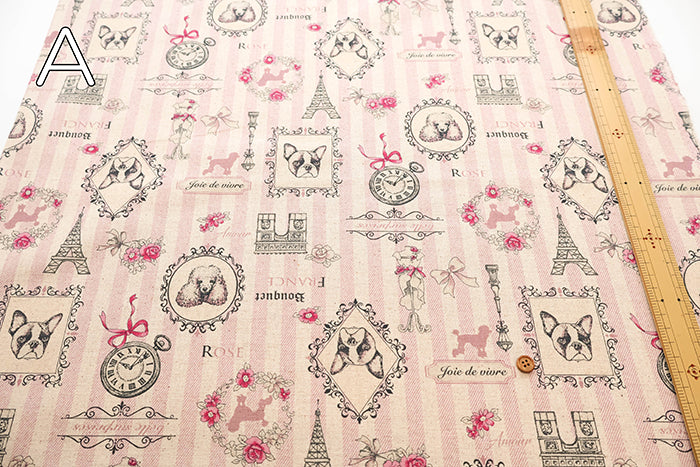 C/L Canvas Printed Fabric - Stripe Eiffel Tower - nomura tailor