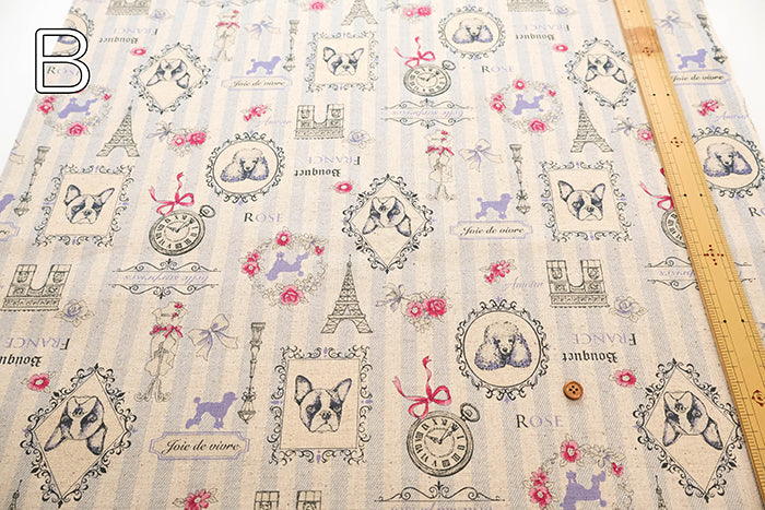 C/L Canvas Printed Fabric - Stripe Eiffel Tower - nomura tailor