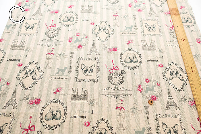 C/L Canvas Printed Fabric - Stripe Eiffel Tower - nomura tailor