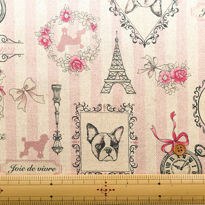 C/L Canvas Printed Fabric - Stripe Eiffel Tower - nomura tailor