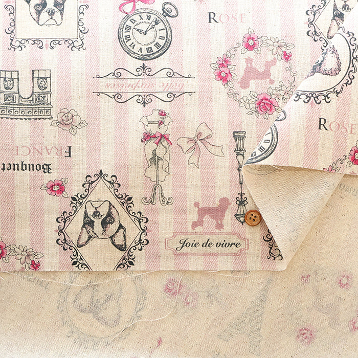 C/L Canvas Printed Fabric - Stripe Eiffel Tower - nomura tailor