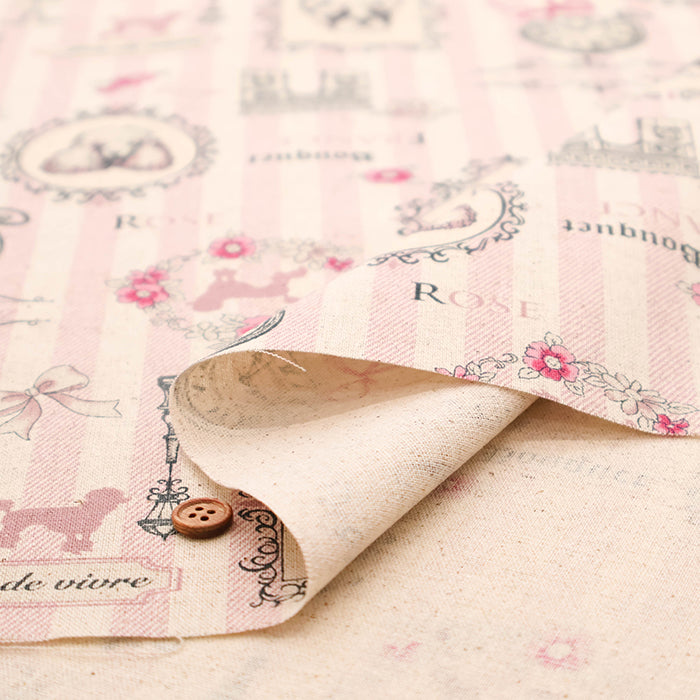 C/L Canvas Printed Fabric - Stripe Eiffel Tower - nomura tailor