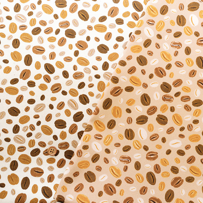 Cotton Oxford Printed Fabric - Coffee Beans - nomura tailor