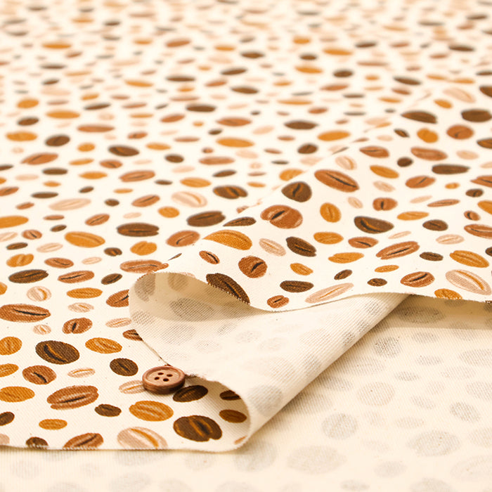 Cotton Oxford Printed Fabric - Coffee Beans - nomura tailor