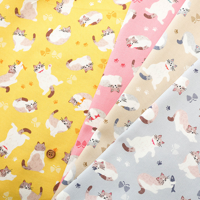 Cotton Oxford Printed Fabric - Floppy Cat - nomura tailor