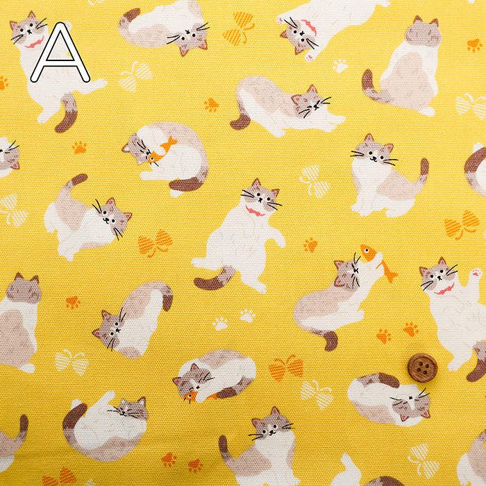 Cotton Oxford Printed Fabric - Floppy Cat - nomura tailor