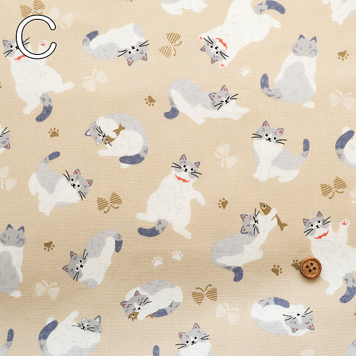 Cotton Oxford Printed Fabric - Floppy Cat - nomura tailor