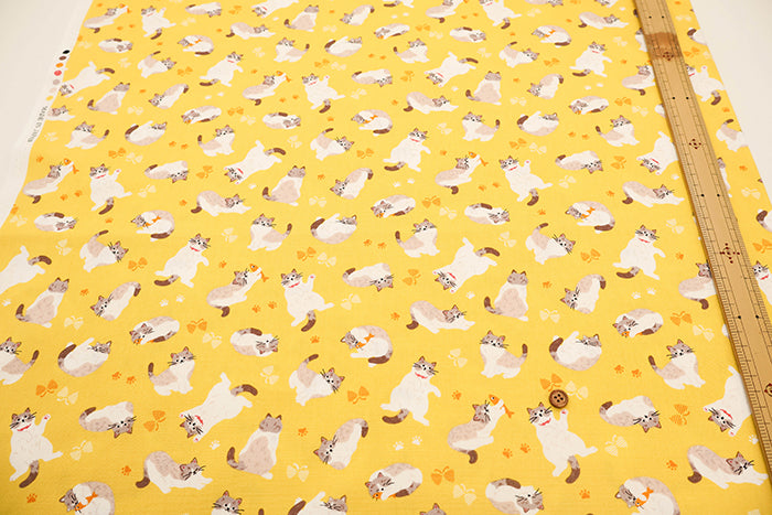 Cotton Oxford Printed Fabric - Floppy Cat - nomura tailor