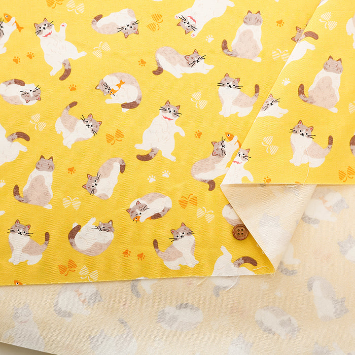 Cotton Oxford Printed Fabric - Floppy Cat - nomura tailor