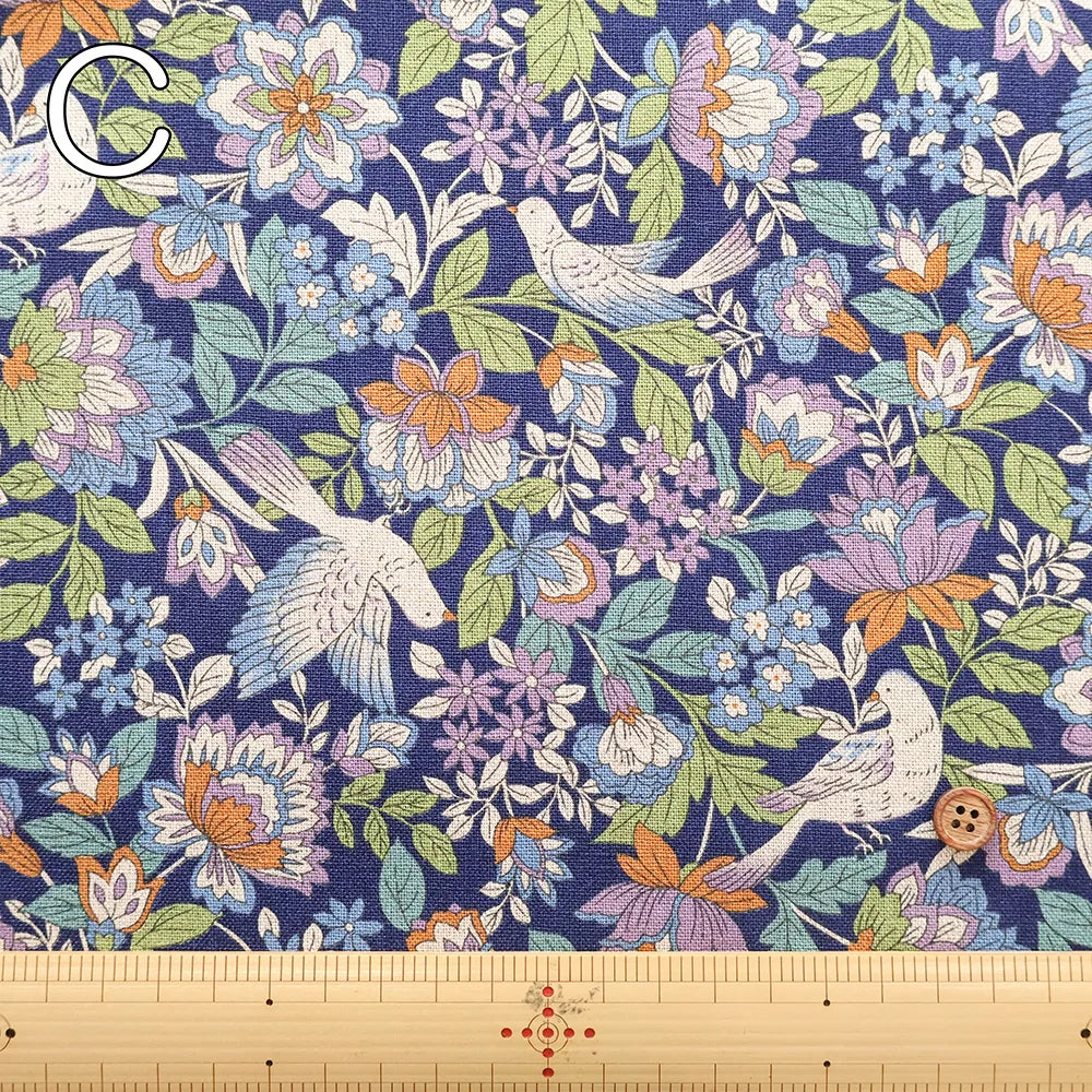 C/L Canvas Printed Fabric - Flowers and birds - nomura tailor