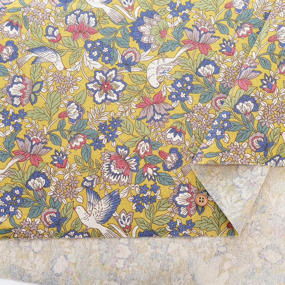 C/L Canvas Printed Fabric - Flowers and birds - nomura tailor