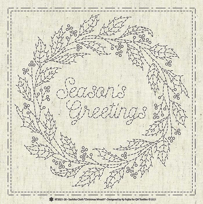 Embroidery cloth "Sashiko Cloth" SASHIKO CLOTH “CHRISTMAS WREATH” - nomura tailor