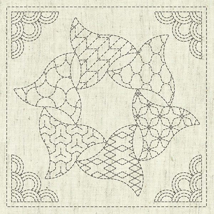 Embroidery Fabric SASHIKO CLOTH <KAZA-GURUMA5 > - nomura tailor