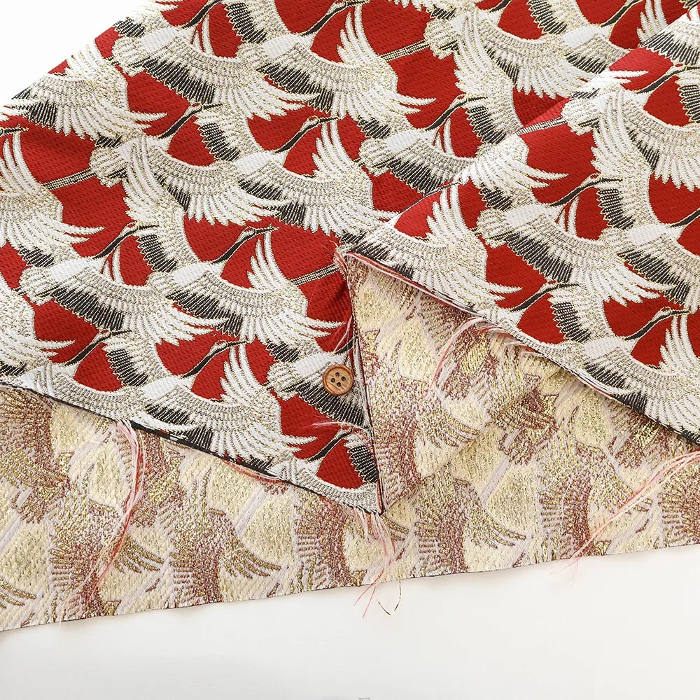 Gold Brocade (Kinran) - Flock of Cranes Pattern - nomura tailor