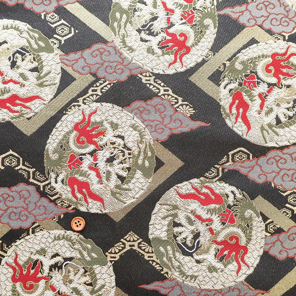 Gold Brocade (Kinran) - Dragon Medallion in Cloud Diamond Pattern - nomura tailor