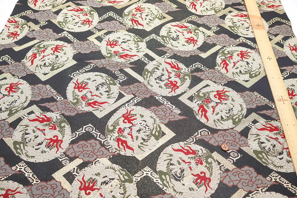 Gold Brocade (Kinran) - Dragon Medallion in Cloud Diamond Pattern - nomura tailor
