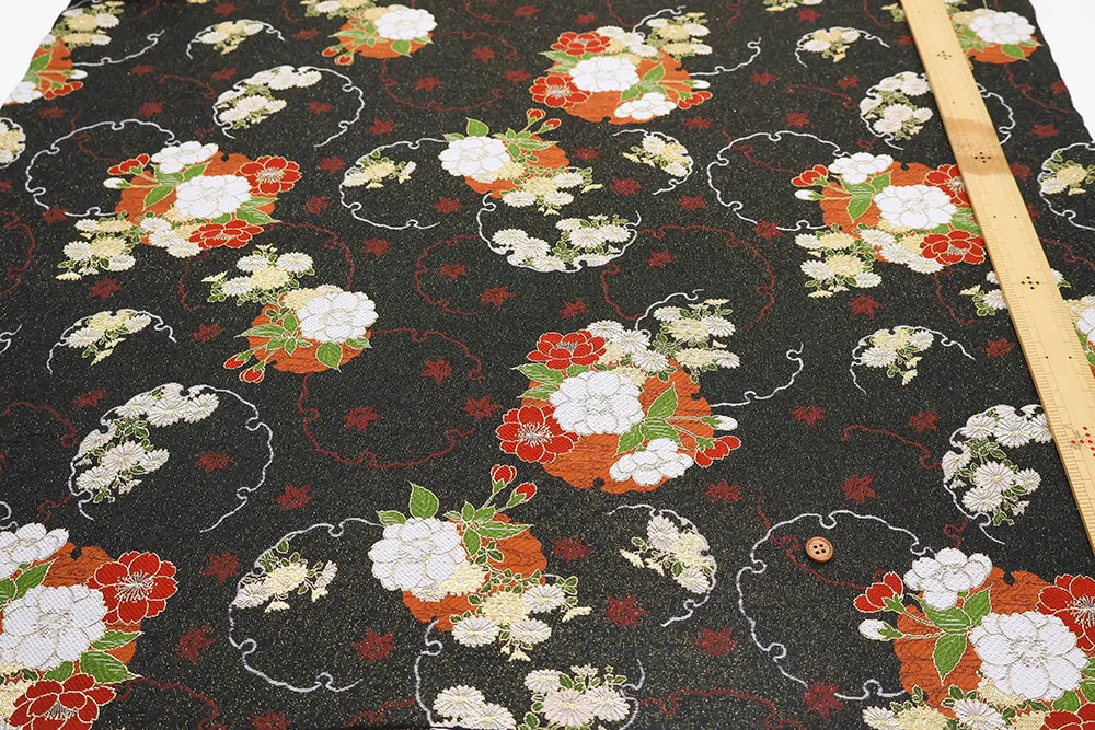 Gold Brocade (Kinran) - Seasonal Flowers in Snow Ring Pattern - nomura tailor