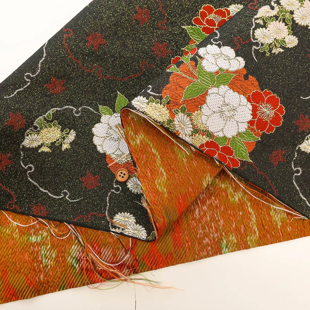 Gold Brocade (Kinran) - Seasonal Flowers in Snow Ring Pattern - nomura tailor
