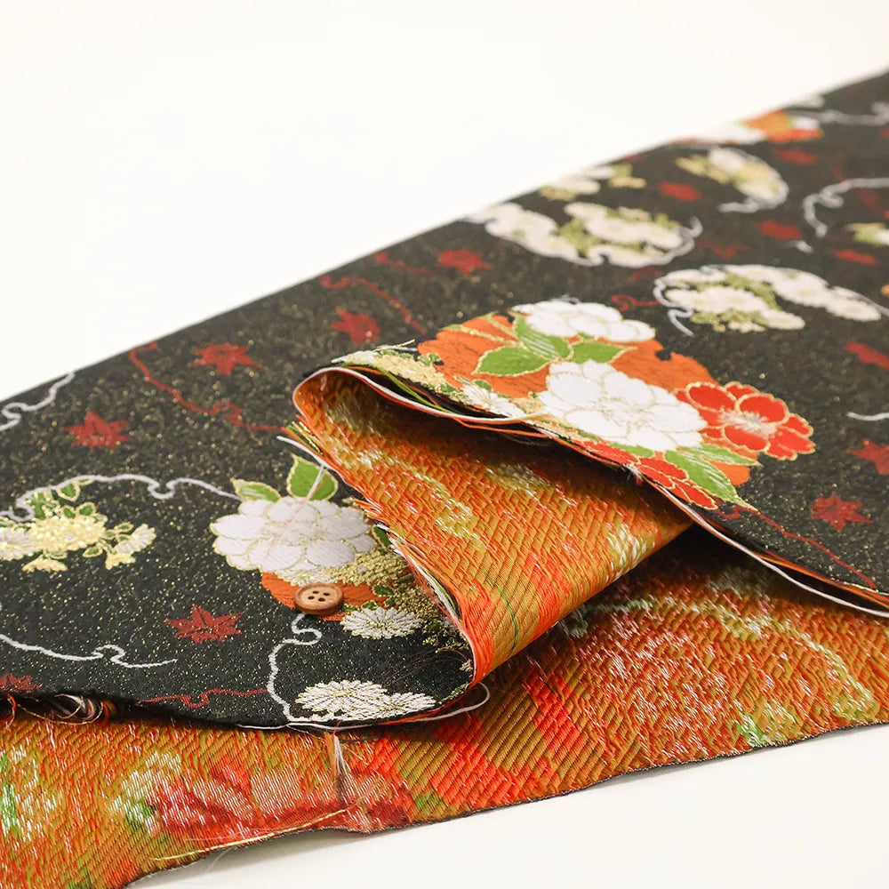 Gold Brocade (Kinran) - Seasonal Flowers in Snow Ring Pattern - nomura tailor