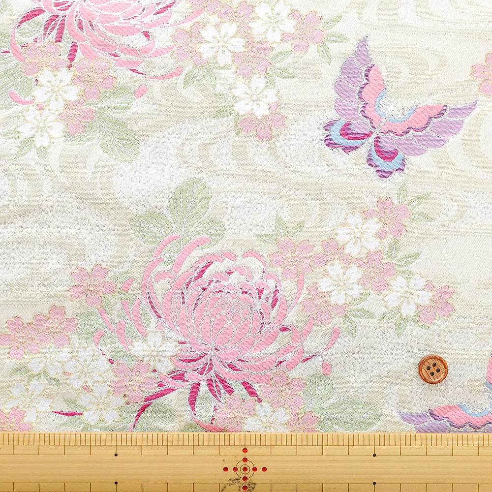 Gold Brocade (Kinran) - Flowing Water with Chrysanthemum, Cherry Blossom and Butterfly Pattern - nomura tailor