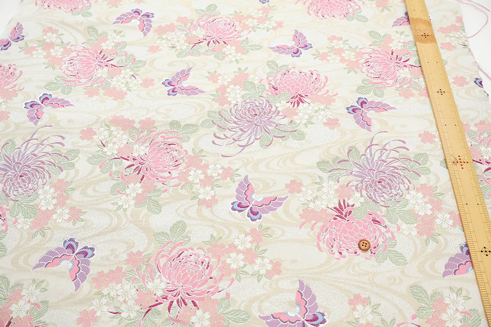 Gold Brocade (Kinran) - Flowing Water with Chrysanthemum, Cherry Blossom and Butterfly Pattern - nomura tailor