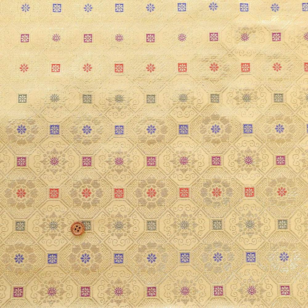 Gold Brocade (Kinran) - Small Floral Hexagonal Pattern - nomura tailor