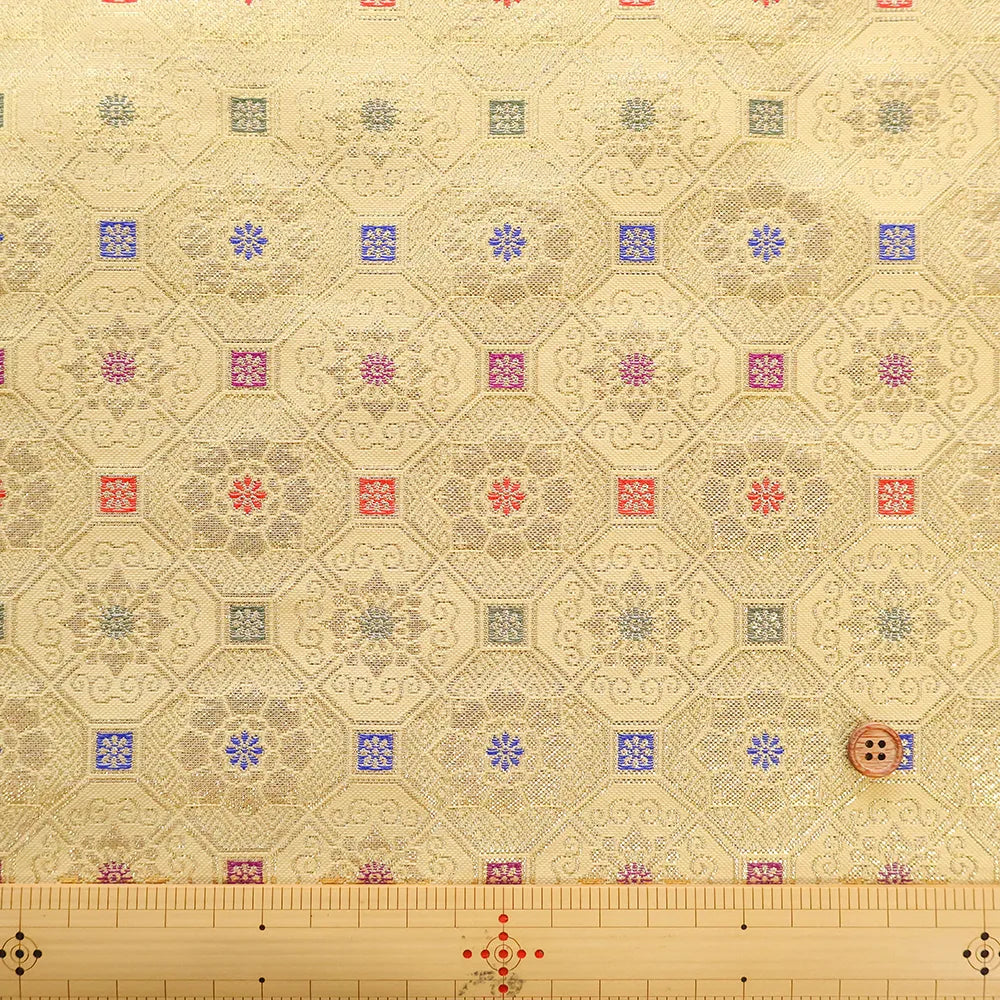 Gold Brocade (Kinran) - Small Floral Hexagonal Pattern - nomura tailor