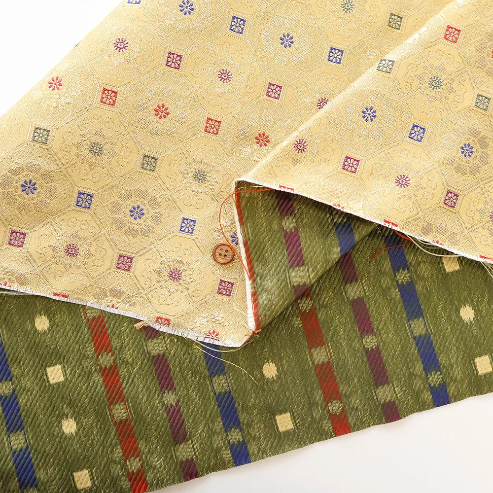 Gold Brocade (Kinran) - Small Floral Hexagonal Pattern - nomura tailor