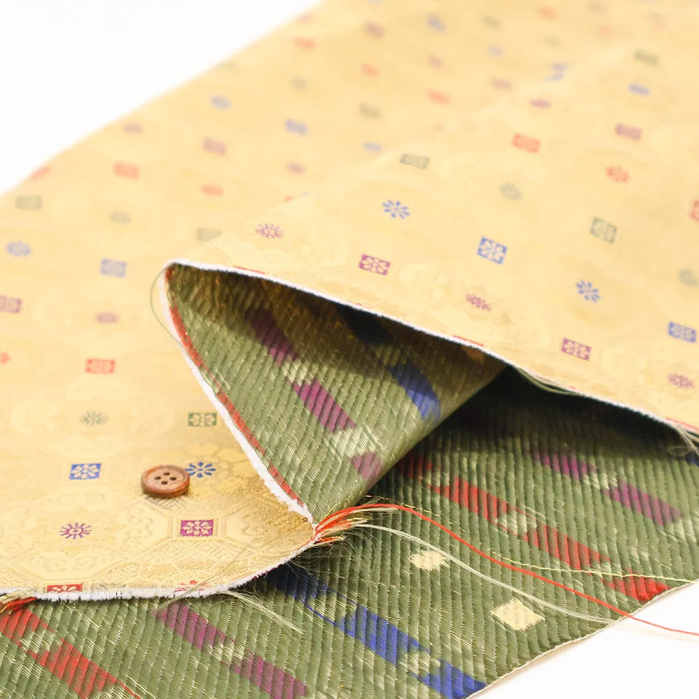 Gold Brocade (Kinran) - Small Floral Hexagonal Pattern - nomura tailor