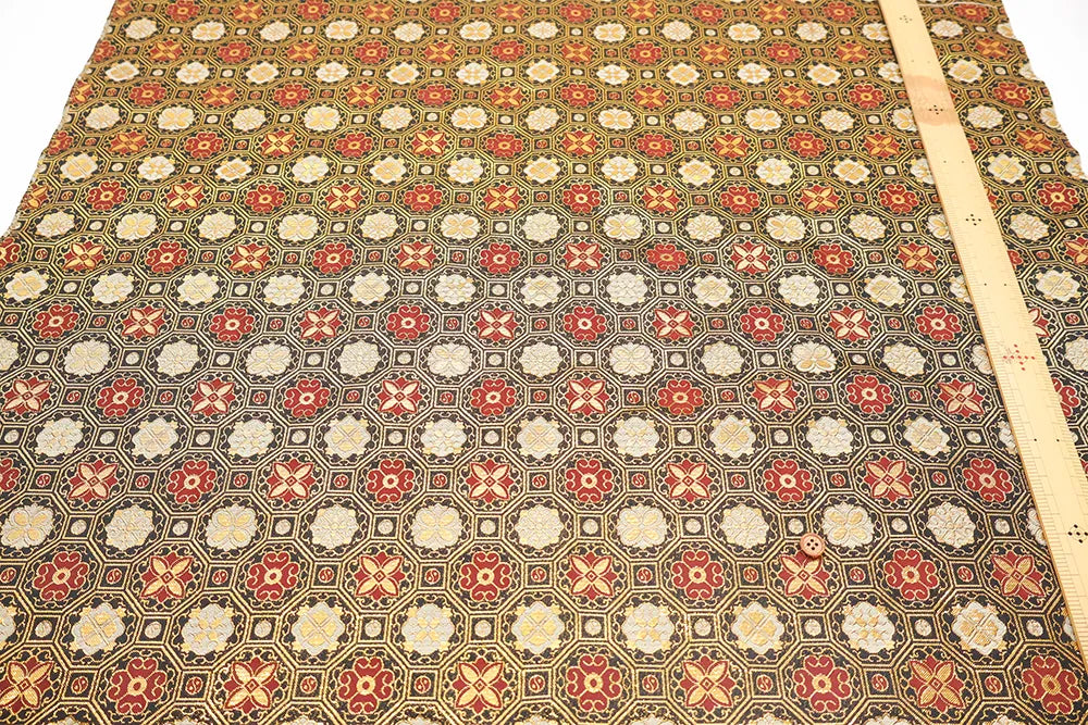 Gold Brocade (Kinran) - Hexagonal Floral Diamond Pattern - nomura tailor