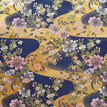 Gold Brocade (Kinran) - Flowing Water with Seasonal Flowers - nomura tailor