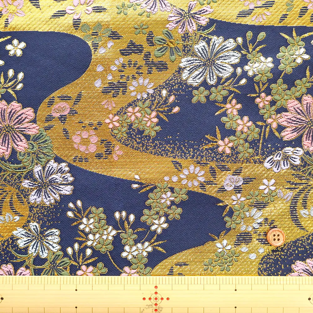 Gold Brocade (Kinran) - Flowing Water with Seasonal Flowers - nomura tailor