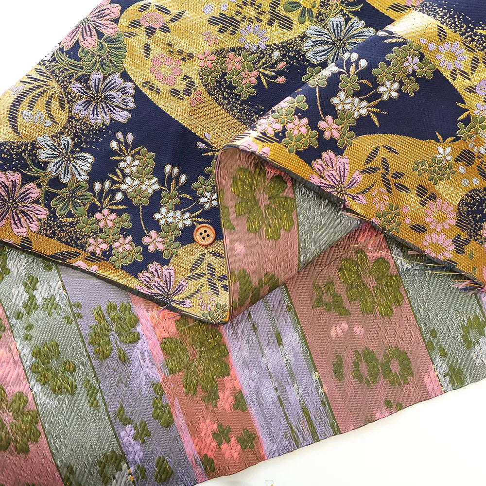 Gold Brocade (Kinran) - Flowing Water with Seasonal Flowers - nomura tailor