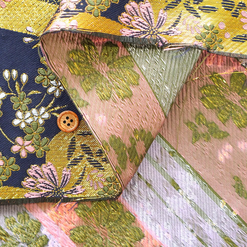 Gold Brocade (Kinran) - Flowing Water with Seasonal Flowers - nomura tailor