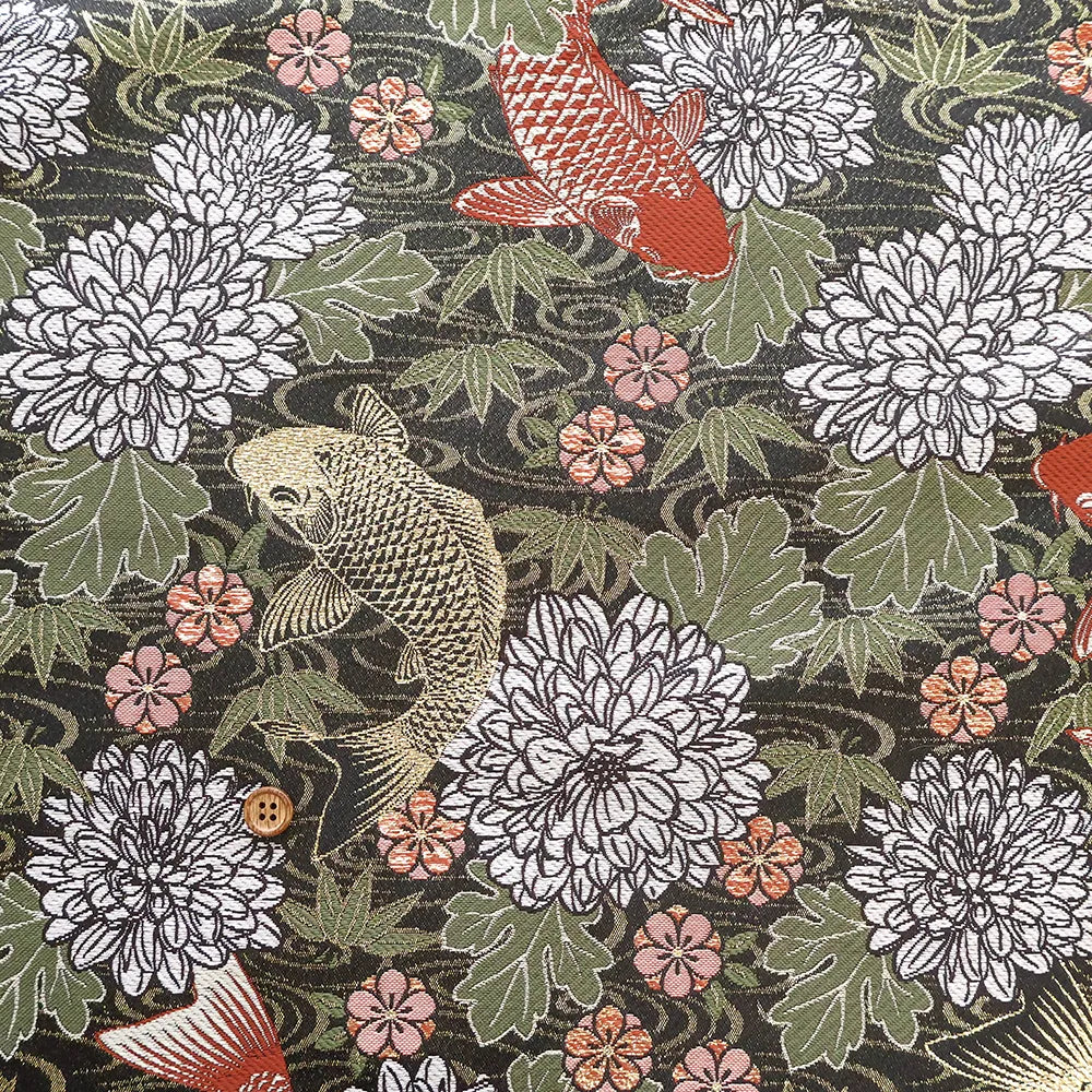 Gold Brocade (Kinran) - Carp with Chrysanthemum Leaves Pattern - nomura tailor