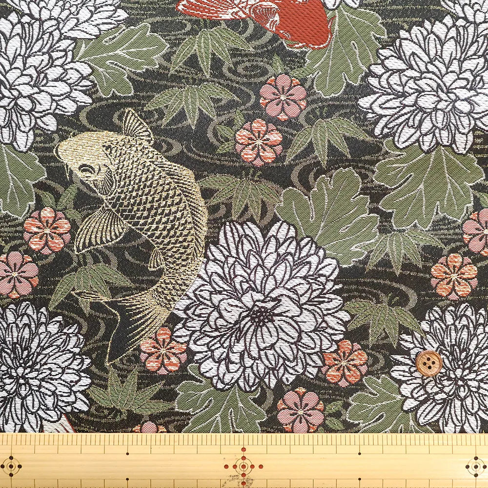 Gold Brocade (Kinran) - Carp with Chrysanthemum Leaves Pattern - nomura tailor