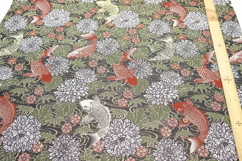 Gold Brocade (Kinran) - Carp with Chrysanthemum Leaves Pattern - nomura tailor