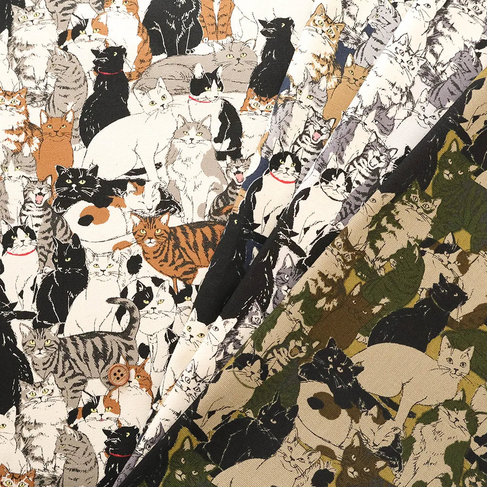 Cotton Oxford Printed Fabric - Full of Cats - nomura tailor