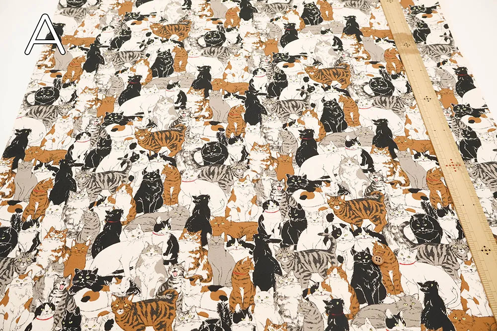 Cotton Oxford Printed Fabric - Full of Cats - nomura tailor