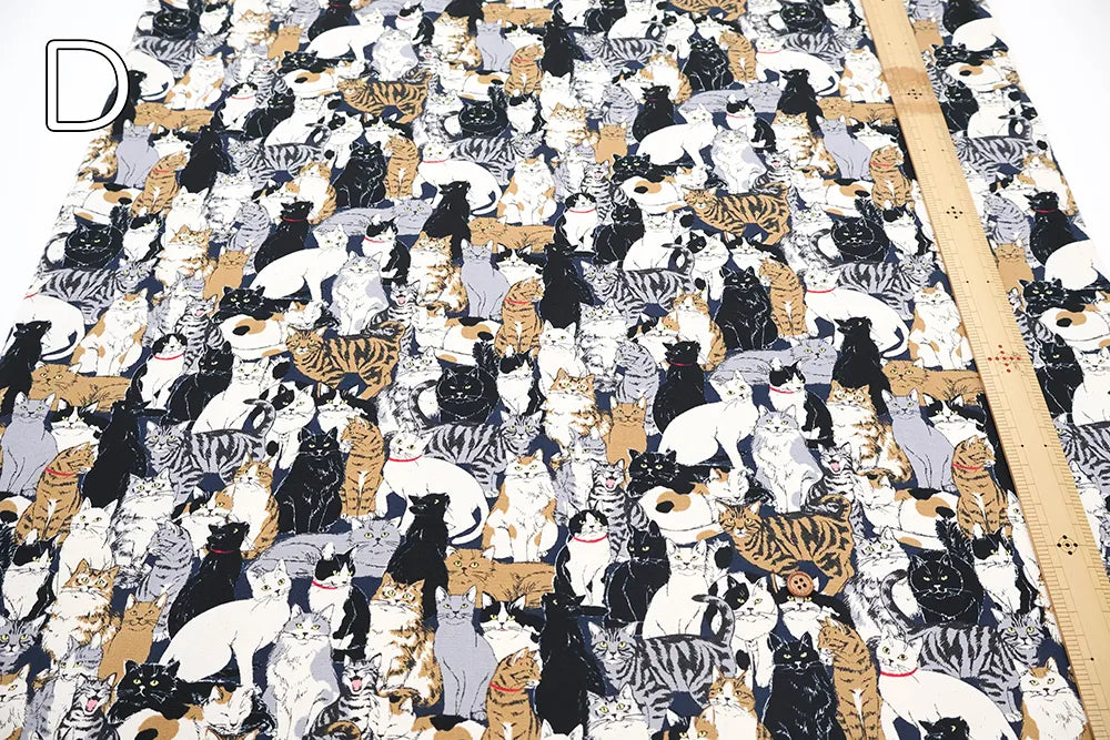 Cotton Oxford Printed Fabric - Full of Cats - nomura tailor